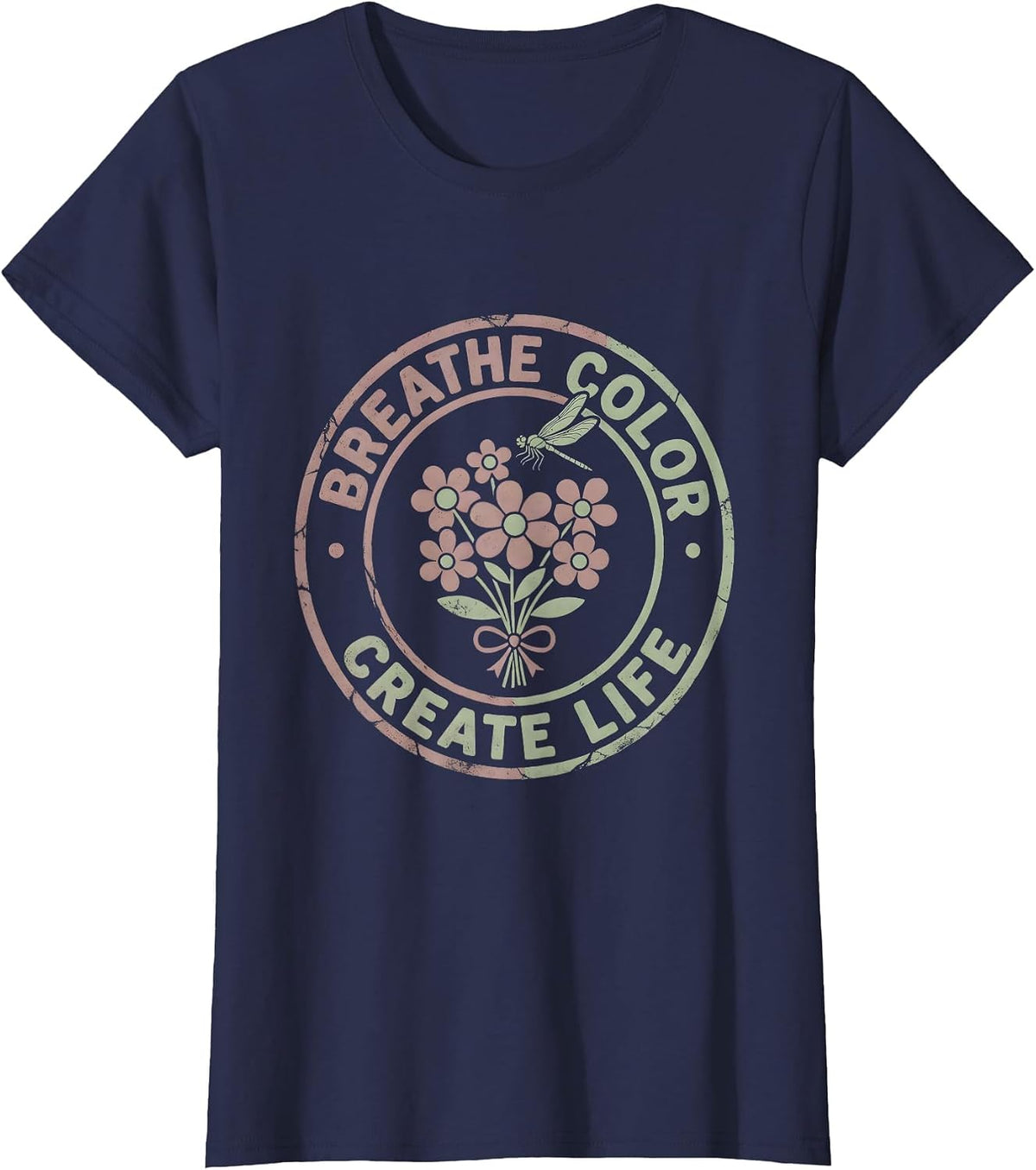 Women's Breathe Color Create Life Airbrush Art Design T-Shirt - Navy Blue