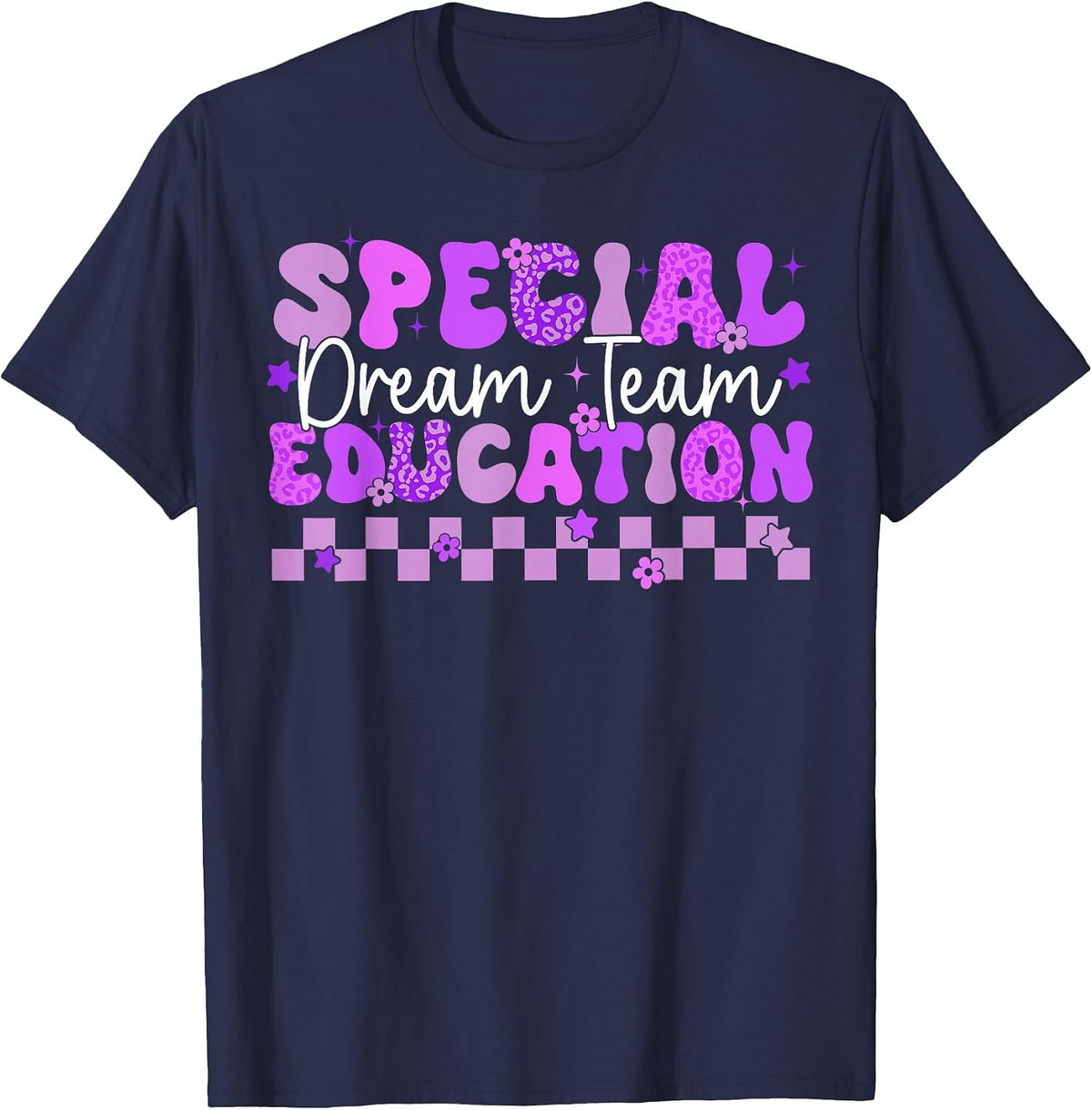 Retro Special Education Squad Groovy Dream Team SPED Teacher T-Shirt - Navy Blue
