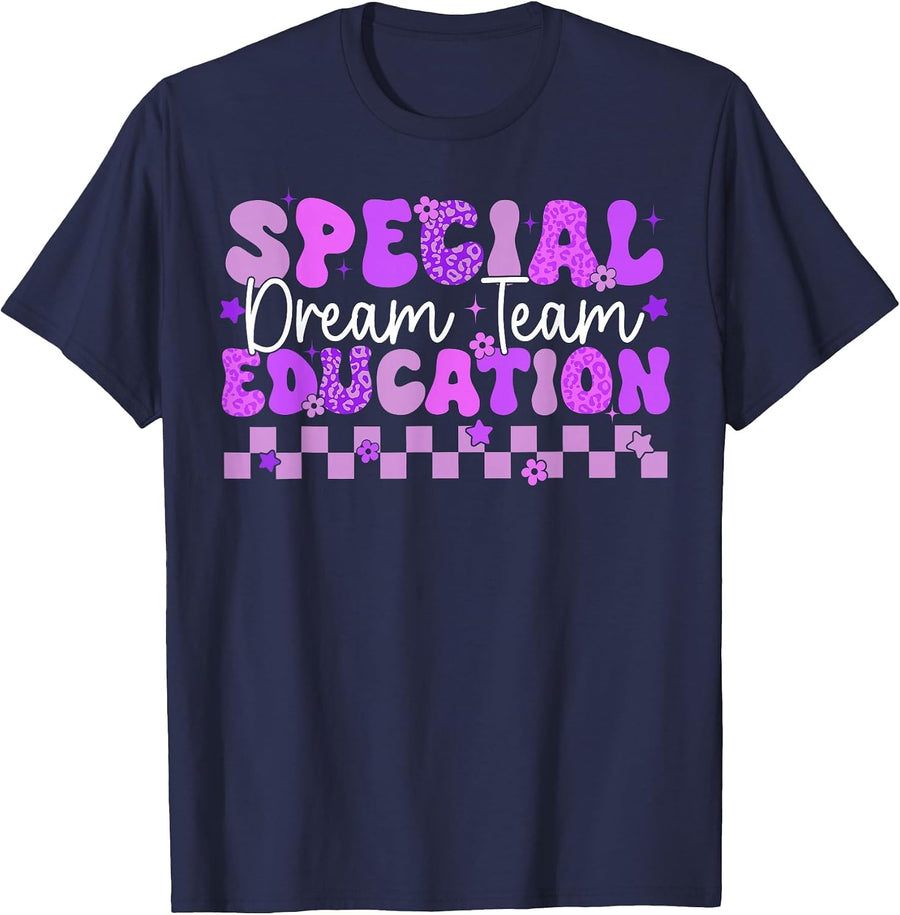 Retro Special Education Squad Groovy Dream Team SPED Teacher T-Shirt - Navy Blue