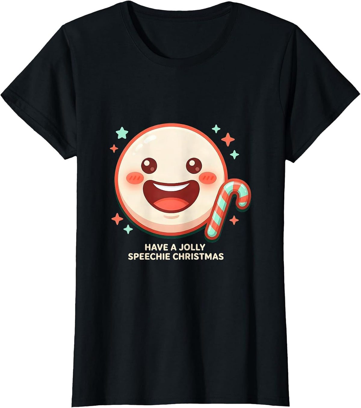 Women's Have a Jolly Speechie Christmas Cute Kawaii SLP Therapist T-Shirt - Black