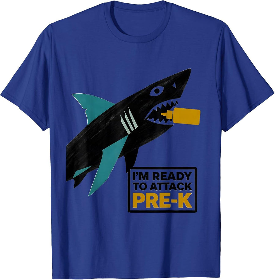 I'm Ready To Attack Pre-K Funny Shark Back to School Boys T-Shirt - Royal Blue