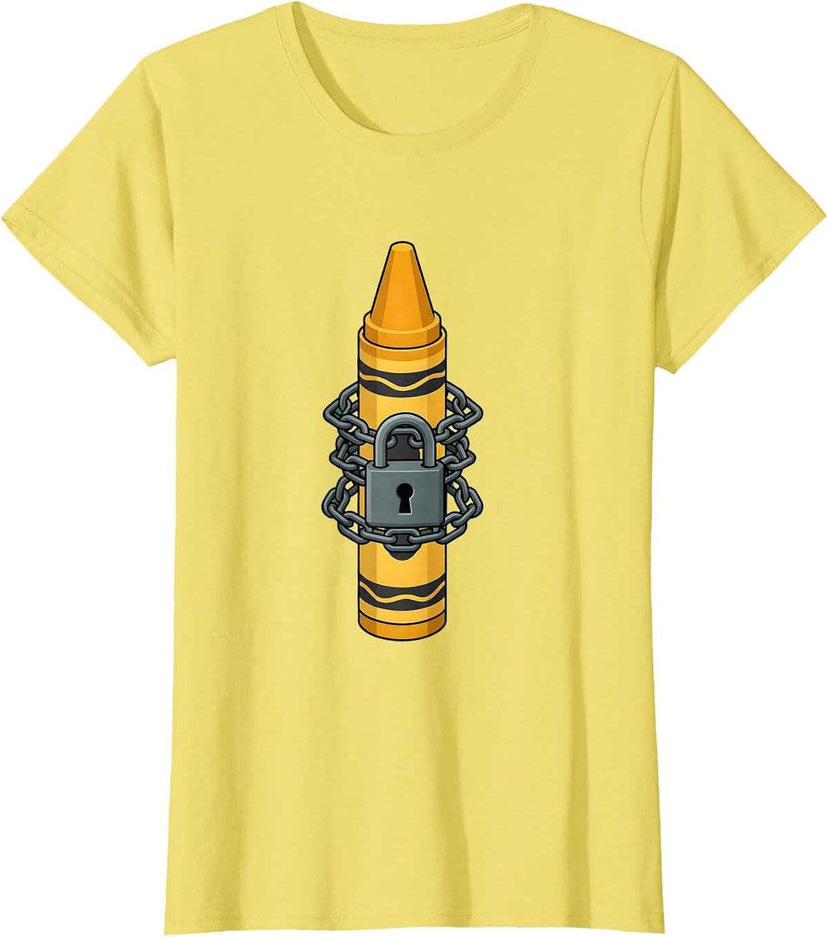 Chained Crayon Locked Up Art Graphic Design T-Shirt - Lemon Yellow