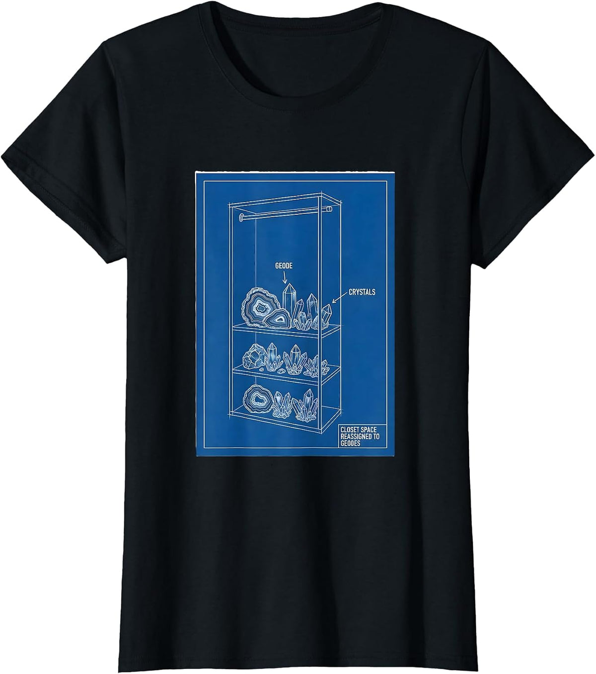 Women's Closet Space Reassigned To Geodes Technical Blueprint Rock T-Shirt - Black