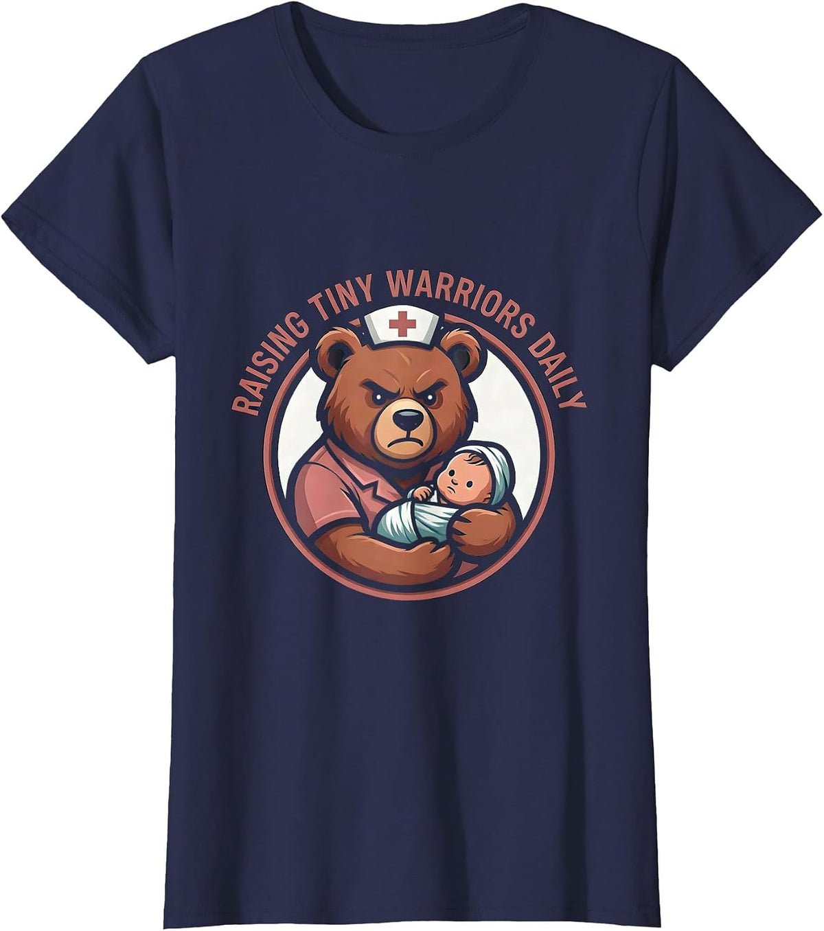 Women's Raising Tiny Warriors Daily NICU Nurse Design T-Shirt - Navy Blue