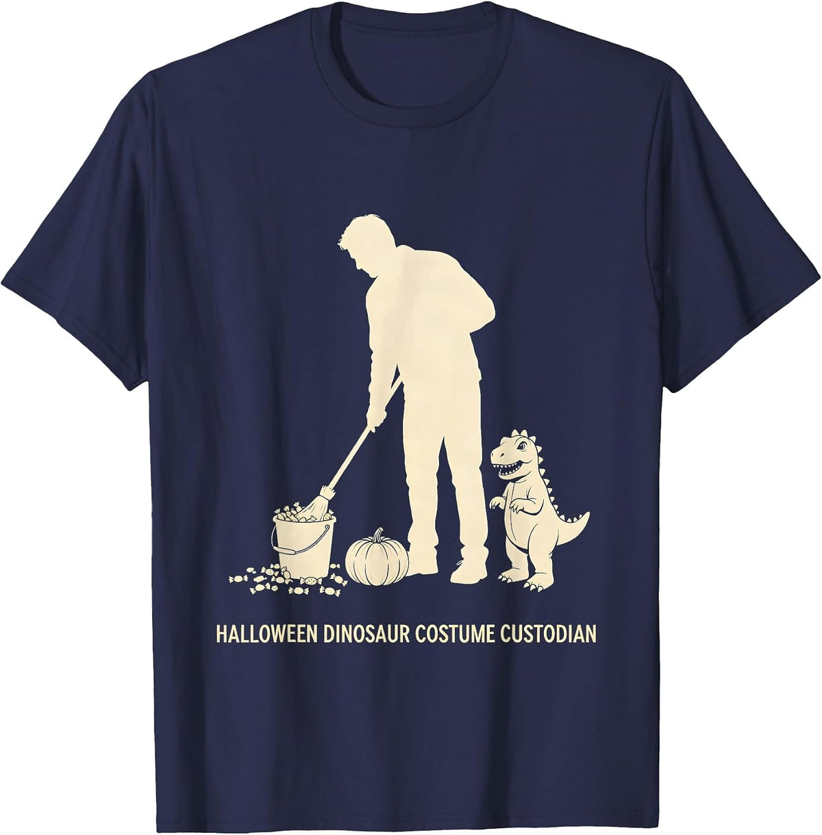 Halloween Dinosaur Costume Custodian Funny Mom Dad Family T-Shirt - Navy Blue