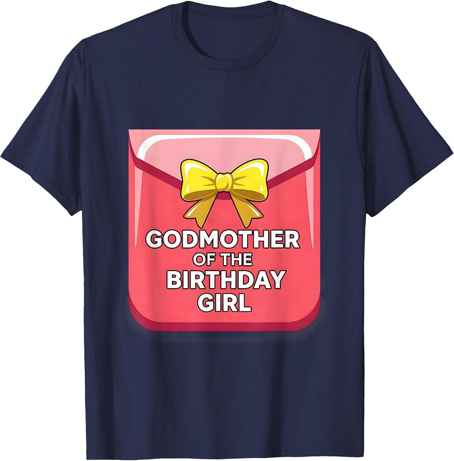 Godmother Of The Birthday Girl Pink Coquette Bow Family T-Shirt - Navy Blue