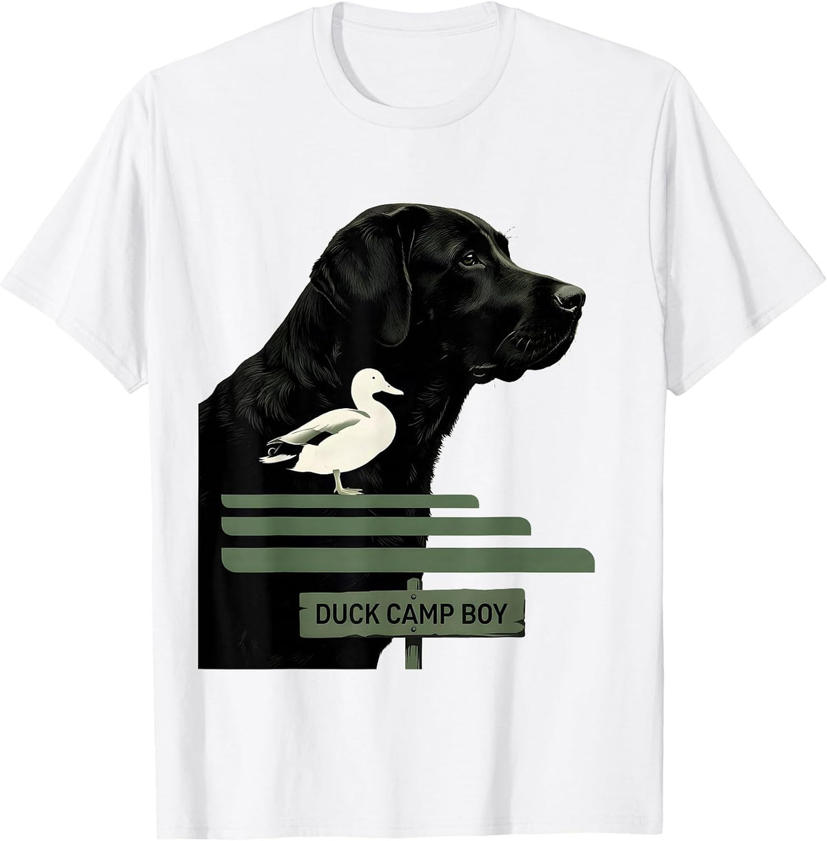 Men's Duck Camp Boy Silhouette Labrador Retriever Duck Hunting T-Shirt - White