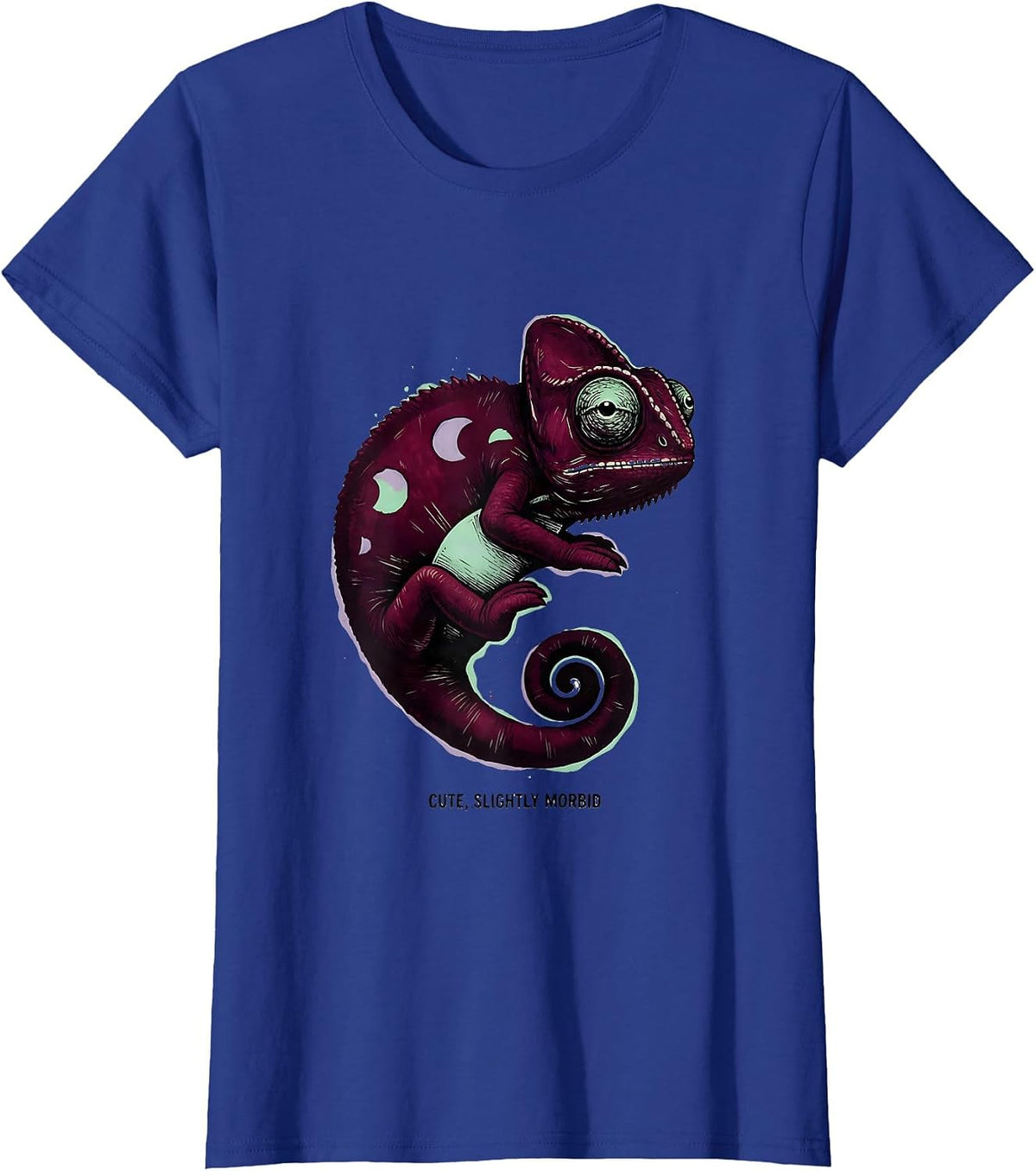 Women's Cute Slightly Morbid Kawaii Pastel Goth Plush Chameleon T-Shirt - Royal Blue