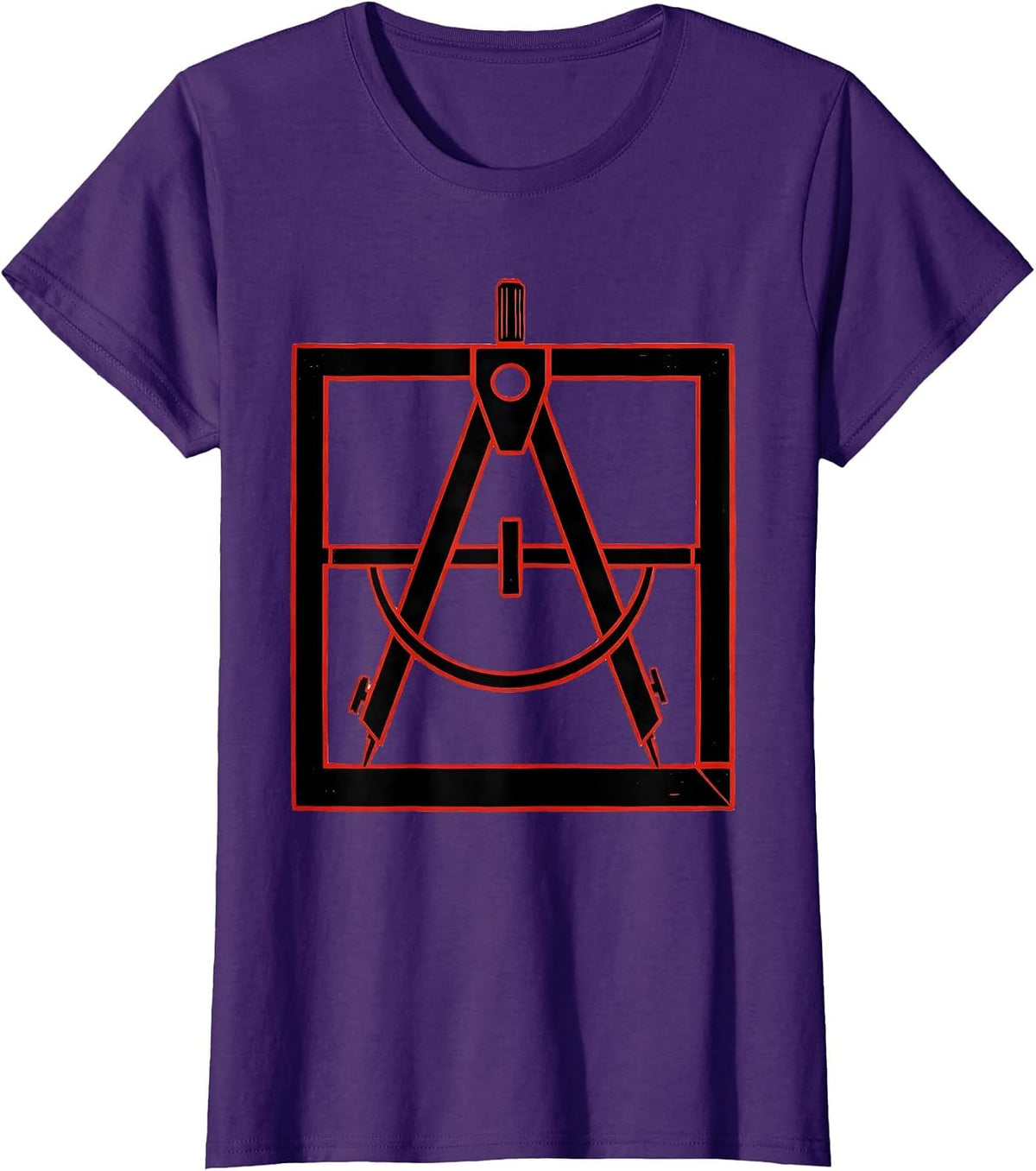 Women's Square and Compass Stencil Graphic Freemason Fraternal Pride T-Shirt - Purple