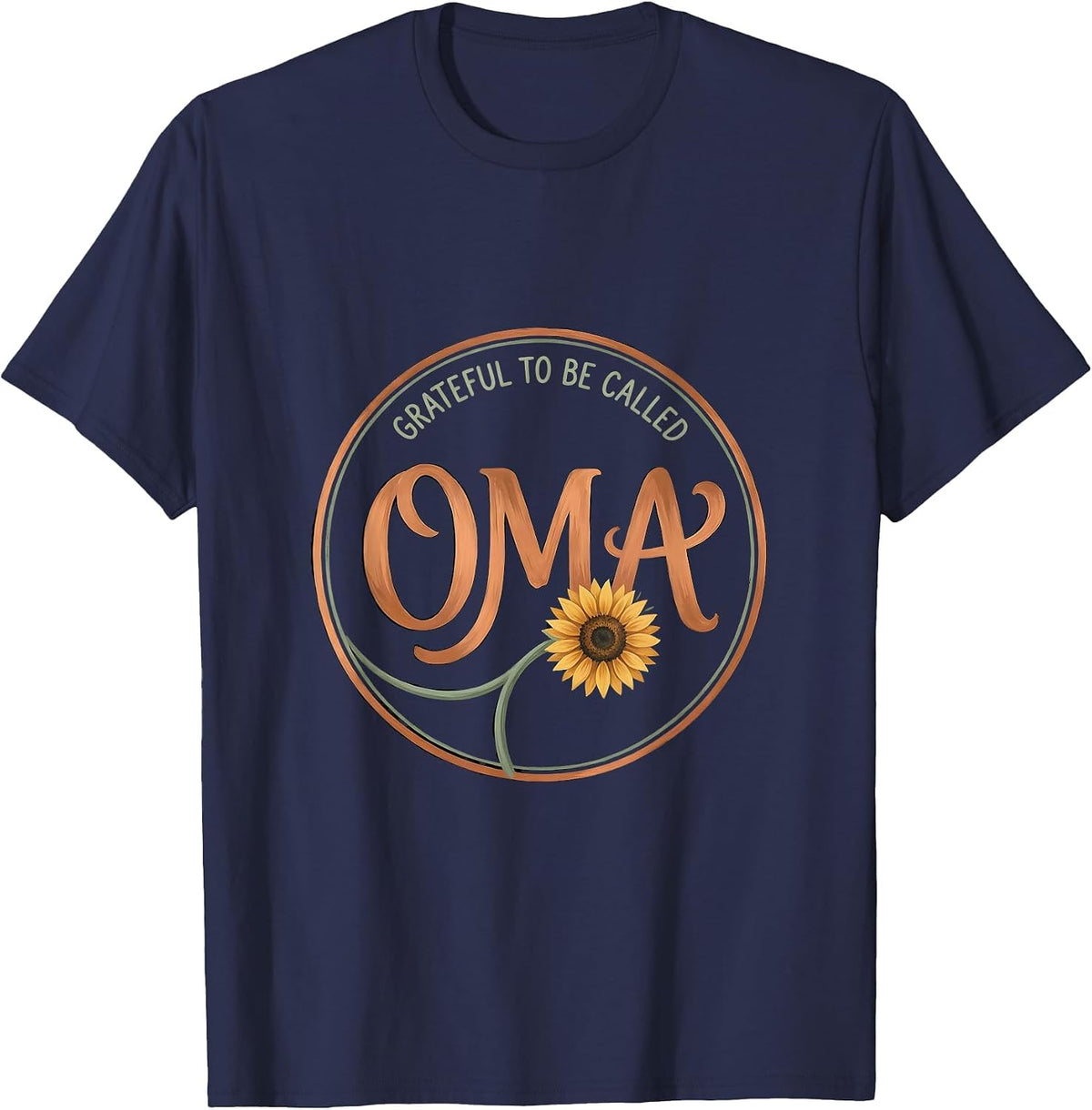 Men's Grateful To Be Called Oma Boho Typography Sunflower Grandma T-Shirt - Navy Blue