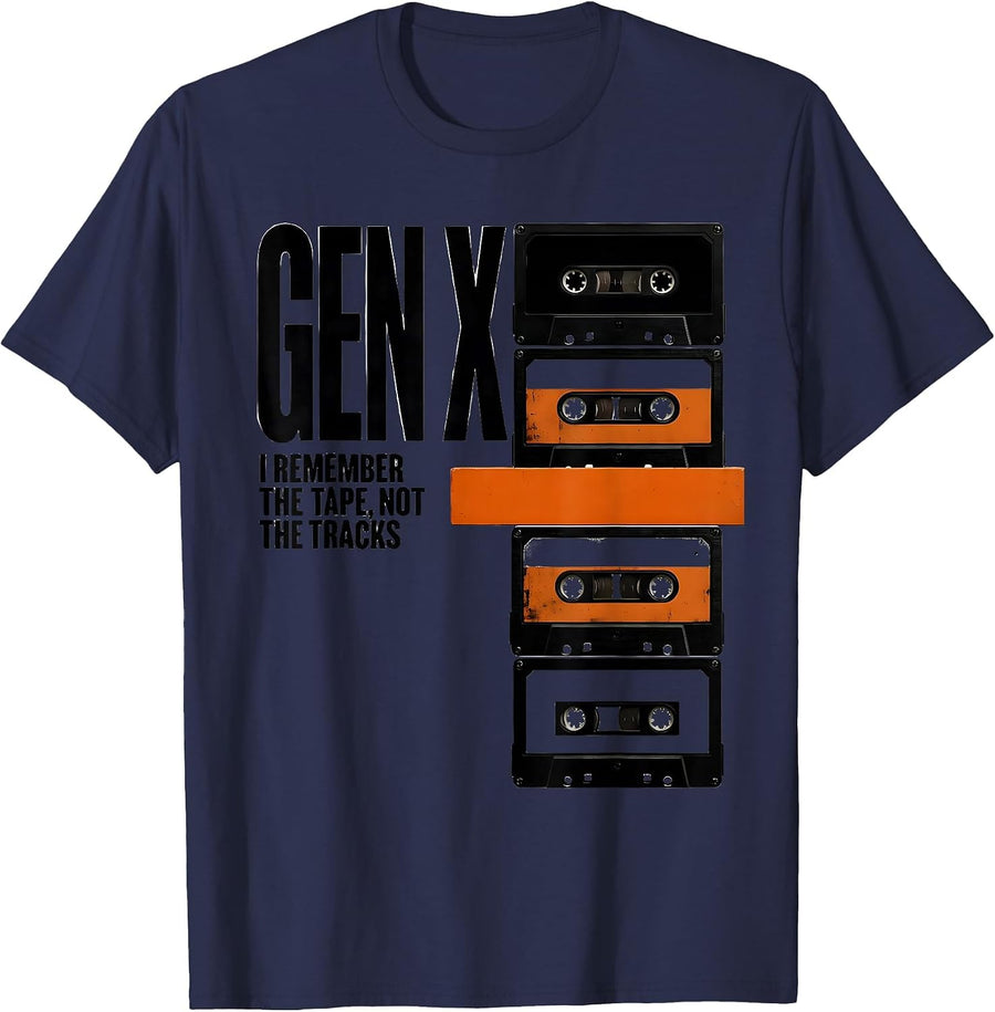 GEN X I REMEMBER THE TAPE, NOT THE TRACKS Funny T-Shirt - Navy Blue
