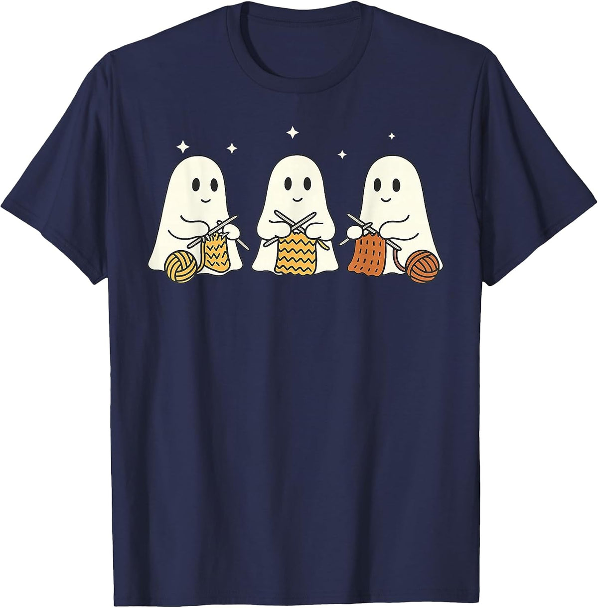 Ghost Knitting Yan Halloween Knitter Craft Mom Knit T-Shirt - Navy Blue