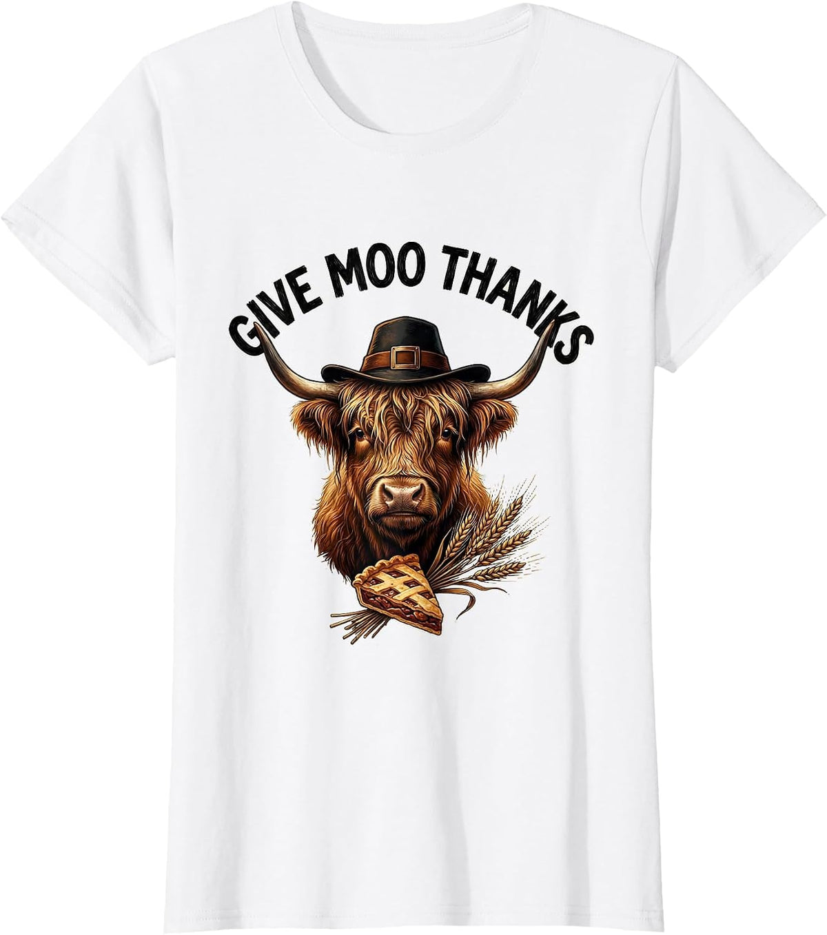 Give Moo Thanks Funny Highland Cow Holiday Humor T-Shirt - White