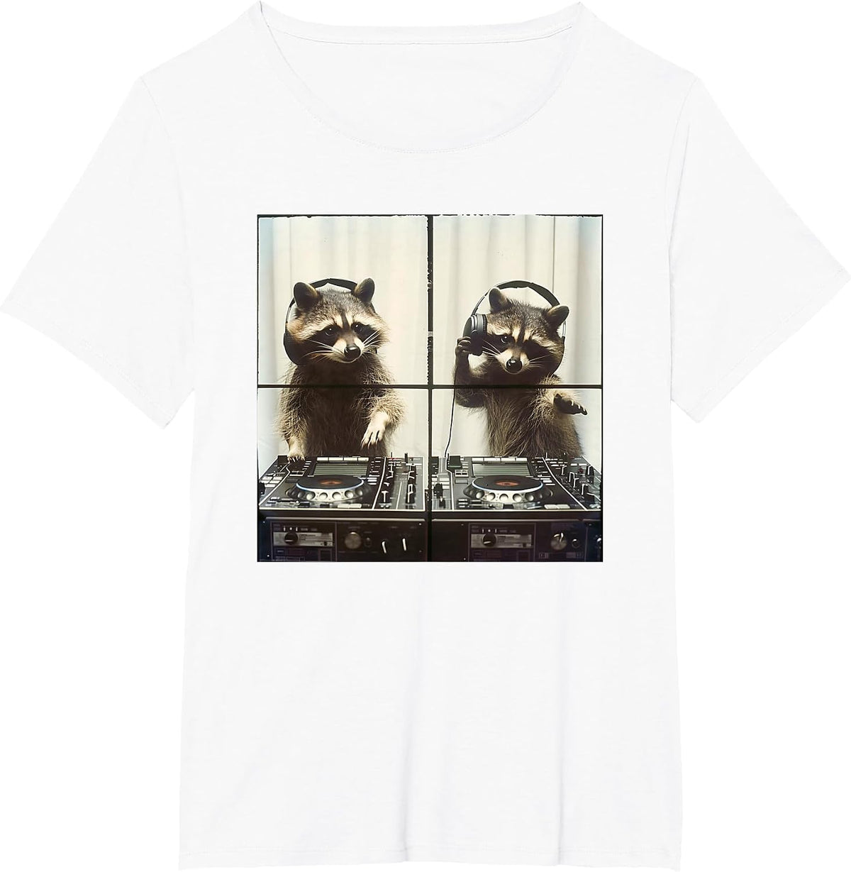 Hip Hop Raccoon Scratching Vinyl Raccoon DJ T-Shirt - White