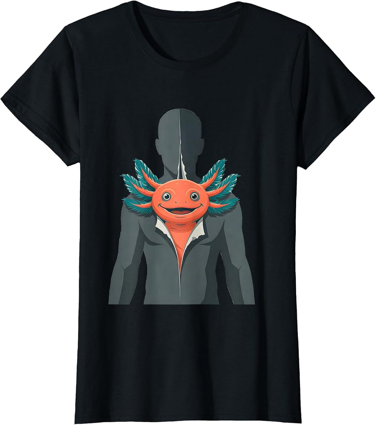 Axolotl Inside Human Costume Reveal Halloween Joke T-Shirt - Black