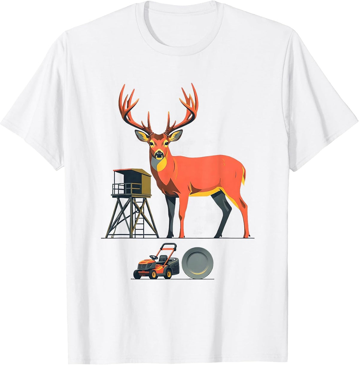 Men's Whitetail Buck Hunting Stand Flat Vector Humor T-Shirt - White