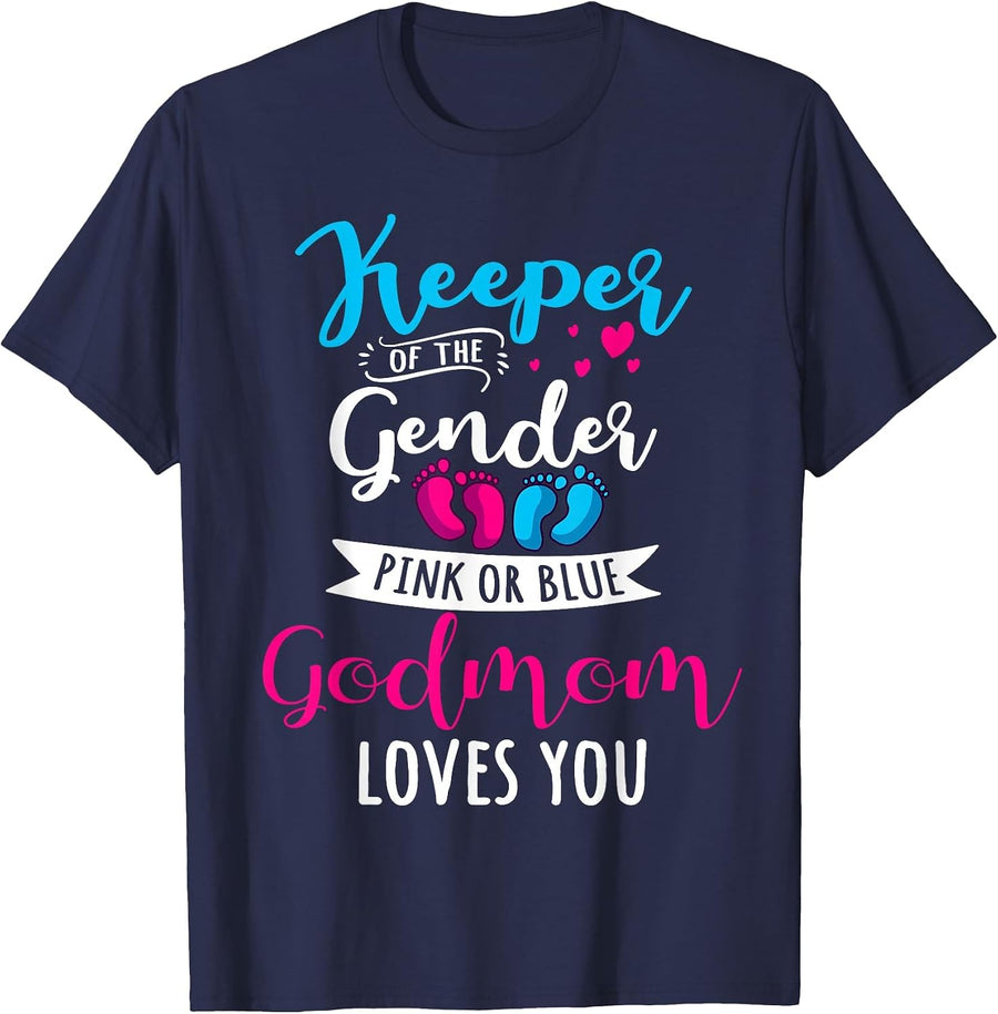 Keeper of The Gender Godmom Loves You Baby Shower Family T-Shirt - Navy Blue