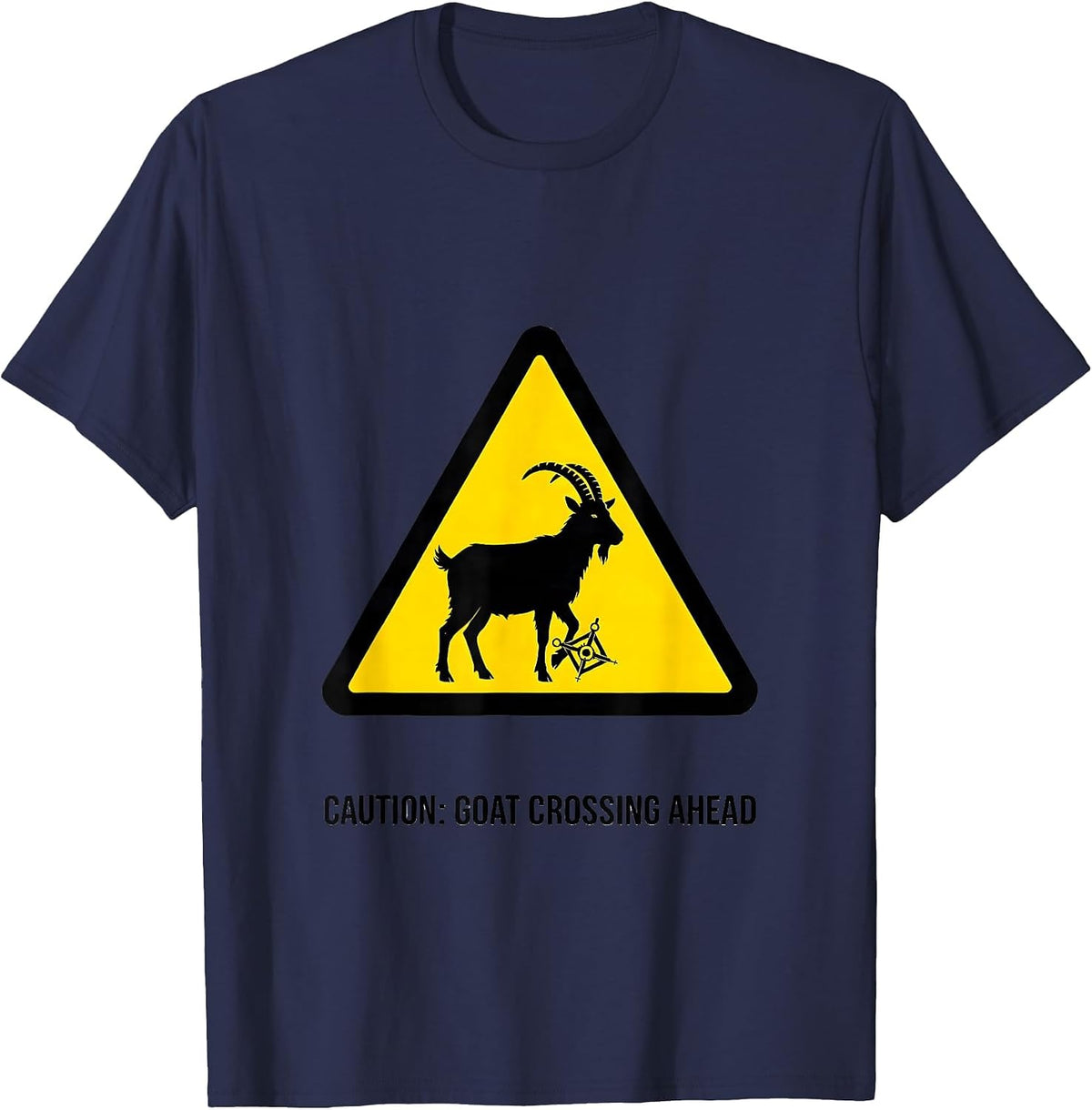 Men's Caution: Goat Crossing Ahead Freemason Square and Compass T-Shirt - Navy Blue