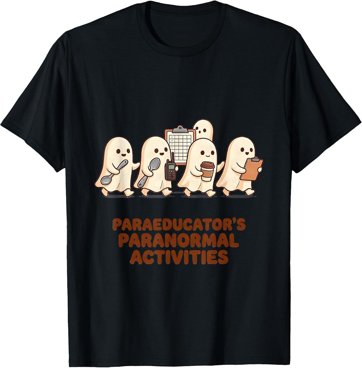 Men's Paraeducator's Paranormal Activities Cute Kawaii Ghost T-Shirt - Black
