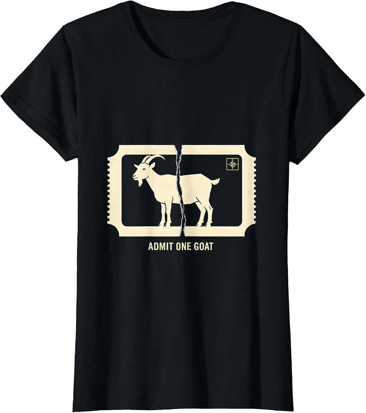 Women's Admit One Goat Stencil Graphic Freemason Square Compass T-Shirt - Black