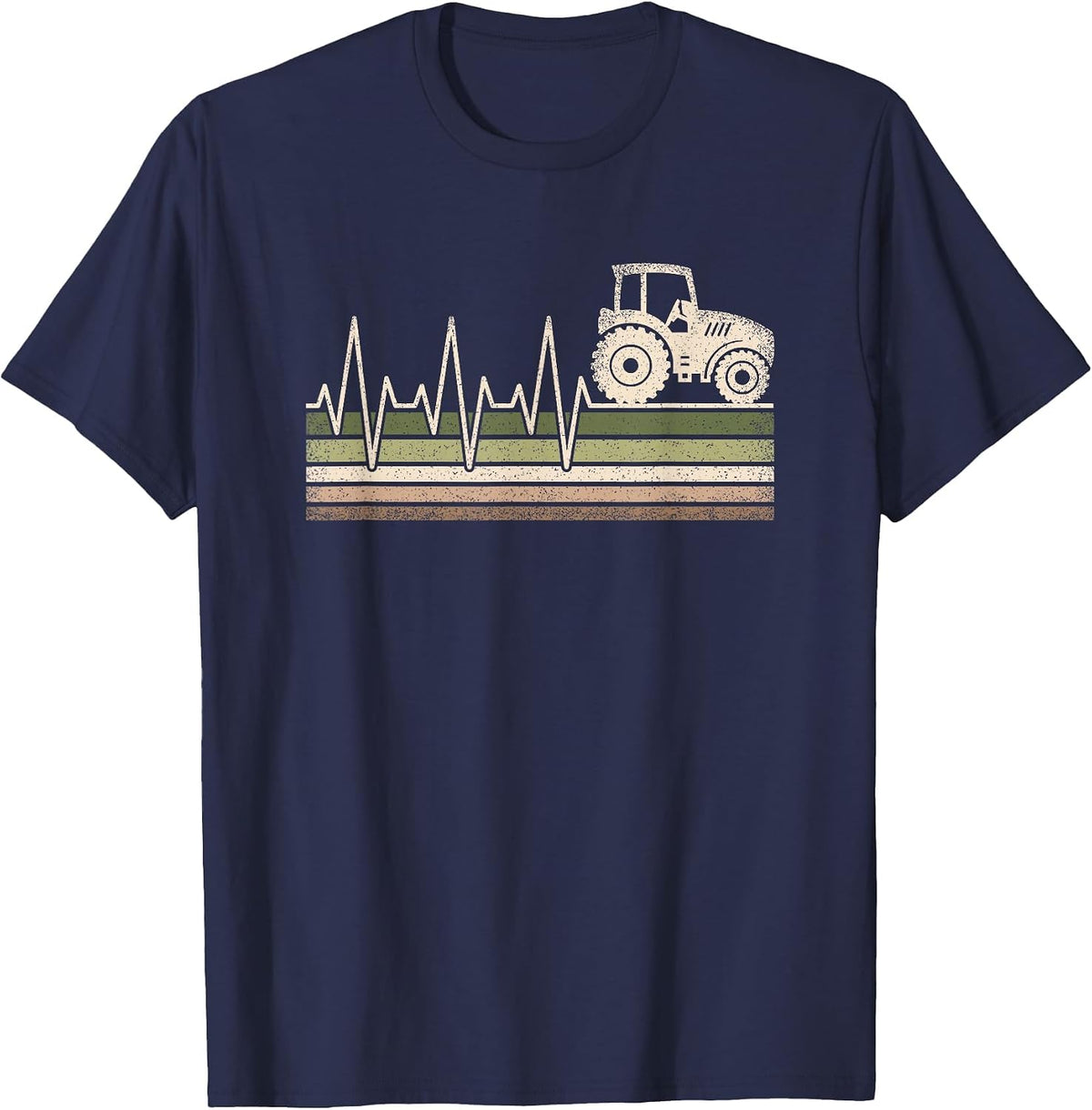 Vintage Tractor Heartbeat Farmer Farming Men T-Shirt - Navy Blue