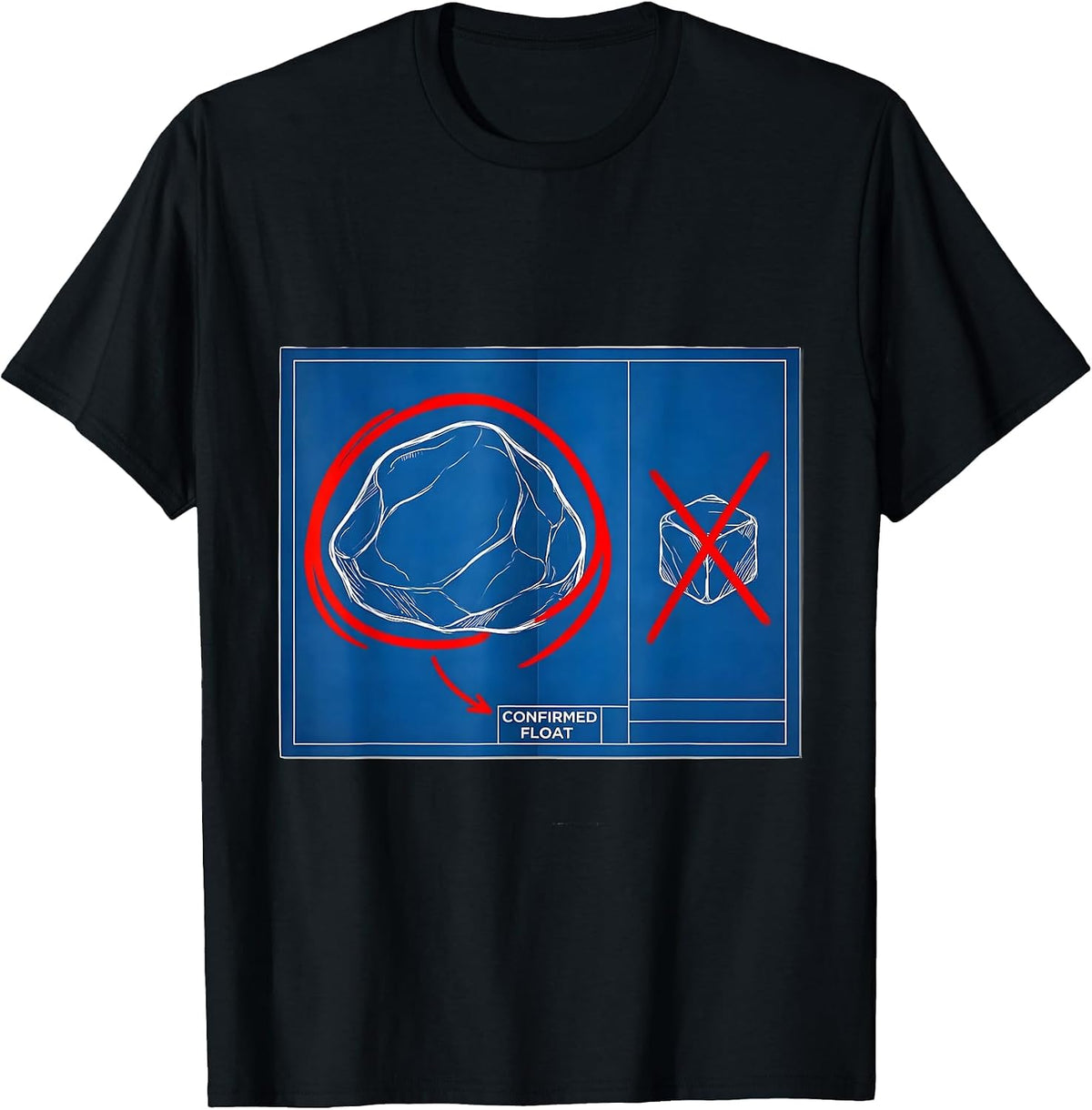 Men's Confirmed Float Technical Blueprint Rock Collector Geology T-Shirt - Black