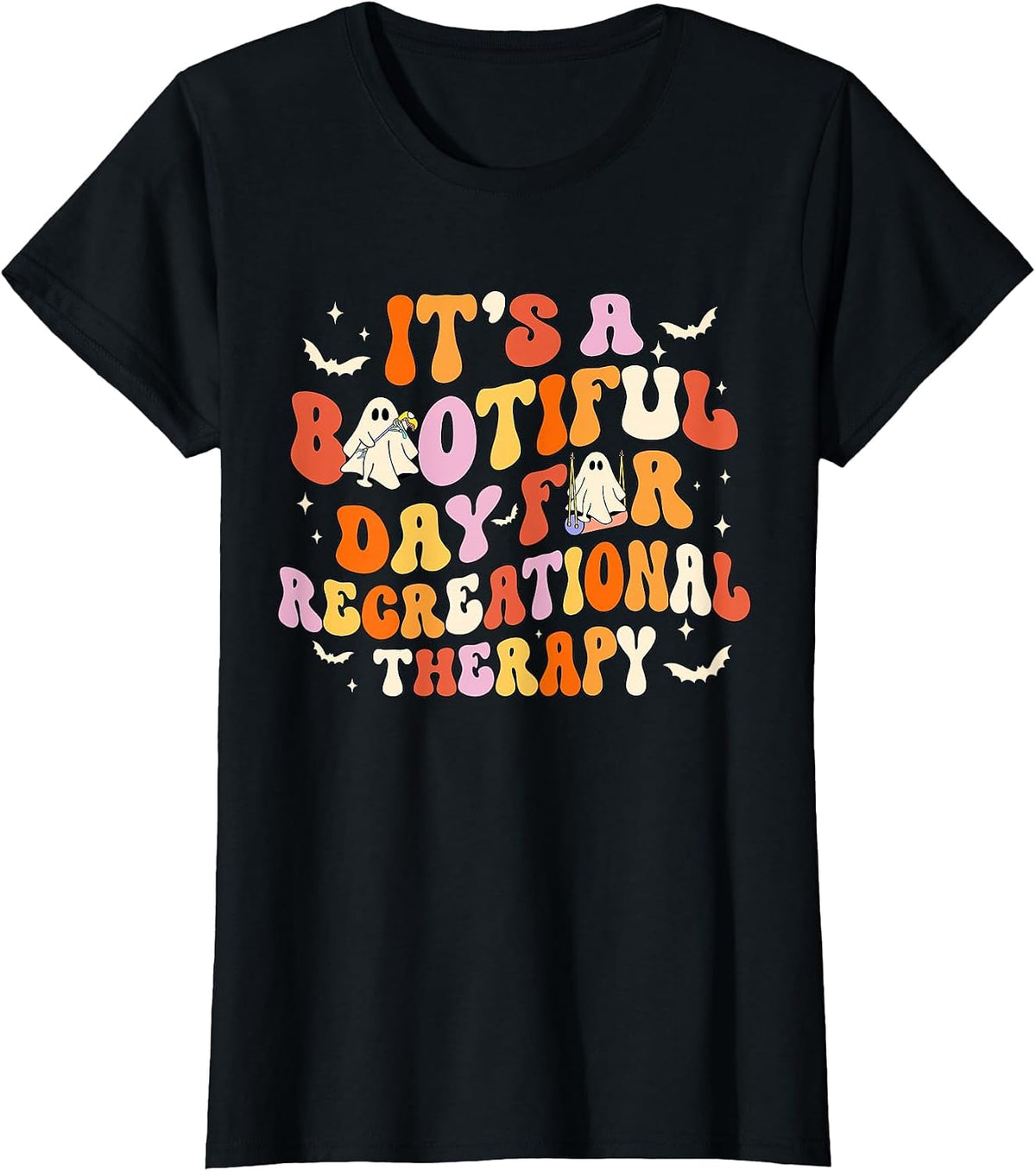 Retro It's A Bootiful Day for Recreational Therapy Halloween T-Shirt - Black