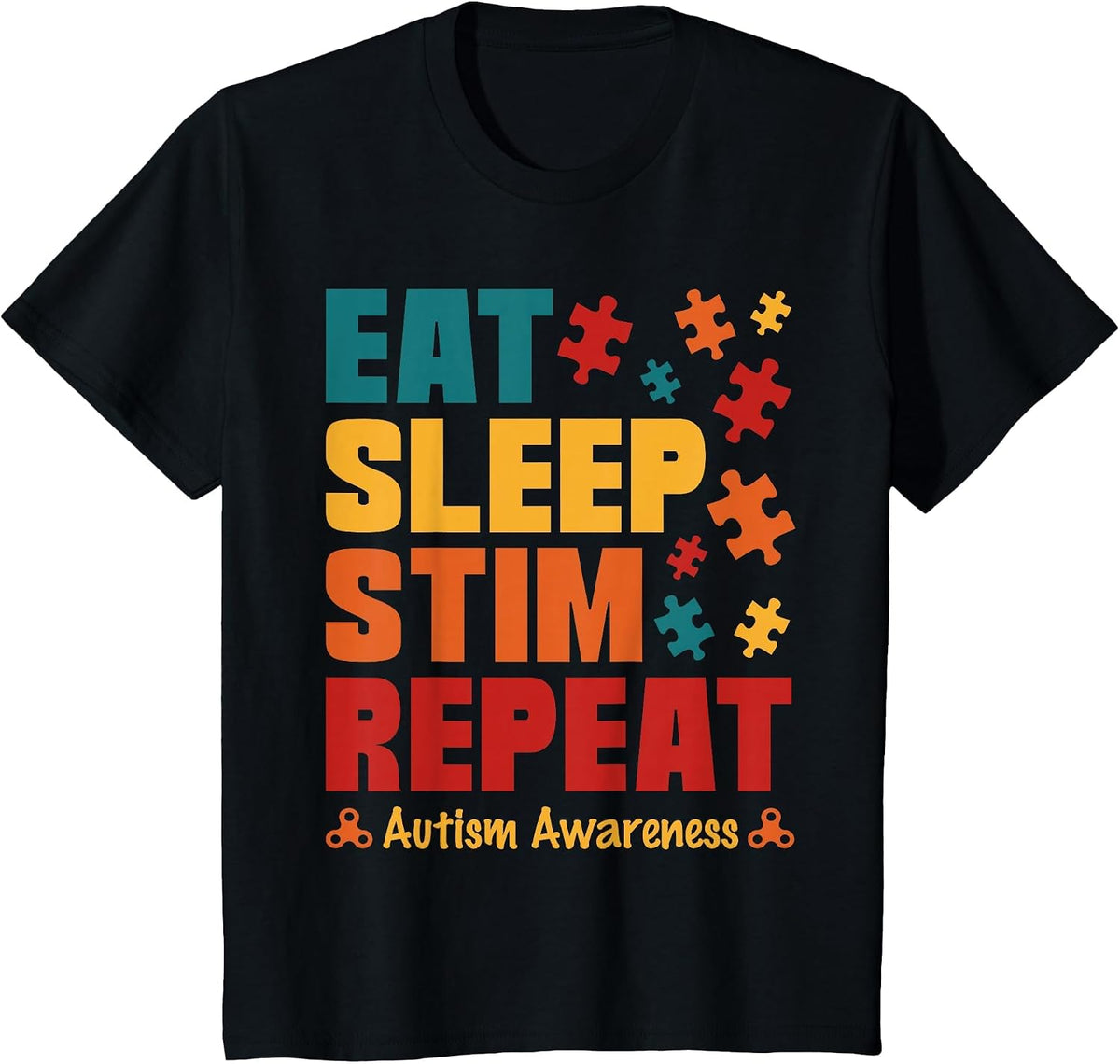Eat Sleep Stim Repeat Stimming Autism Awareness for Kids Men T-Shirt - Black