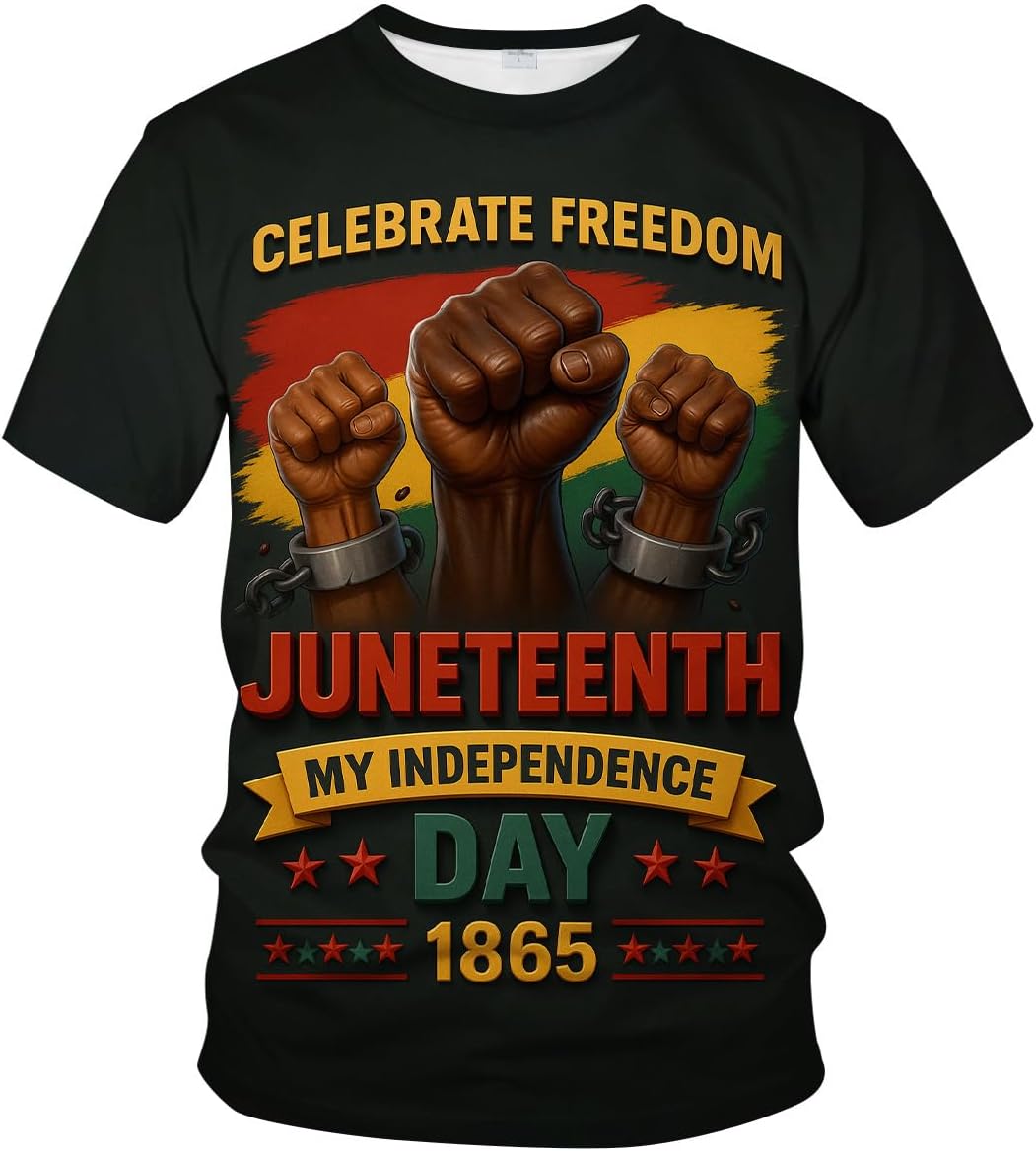 Novelty Men's Juneteenth T-Shirt Novelty Short Sleeve Crewneck Tee Shirt - Yellow