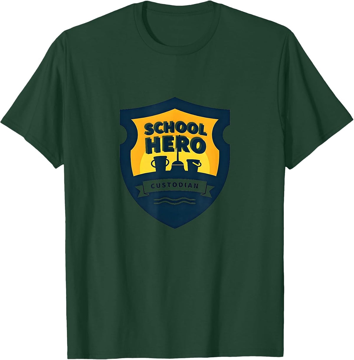 School Hero Custodian Badge Appreciation Award T-Shirt - Dark Green
