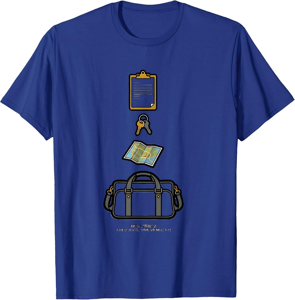 Men's Social Worker. Runs On Snacks, Forms, And Directions Funny T-Shirt - Royal Blue