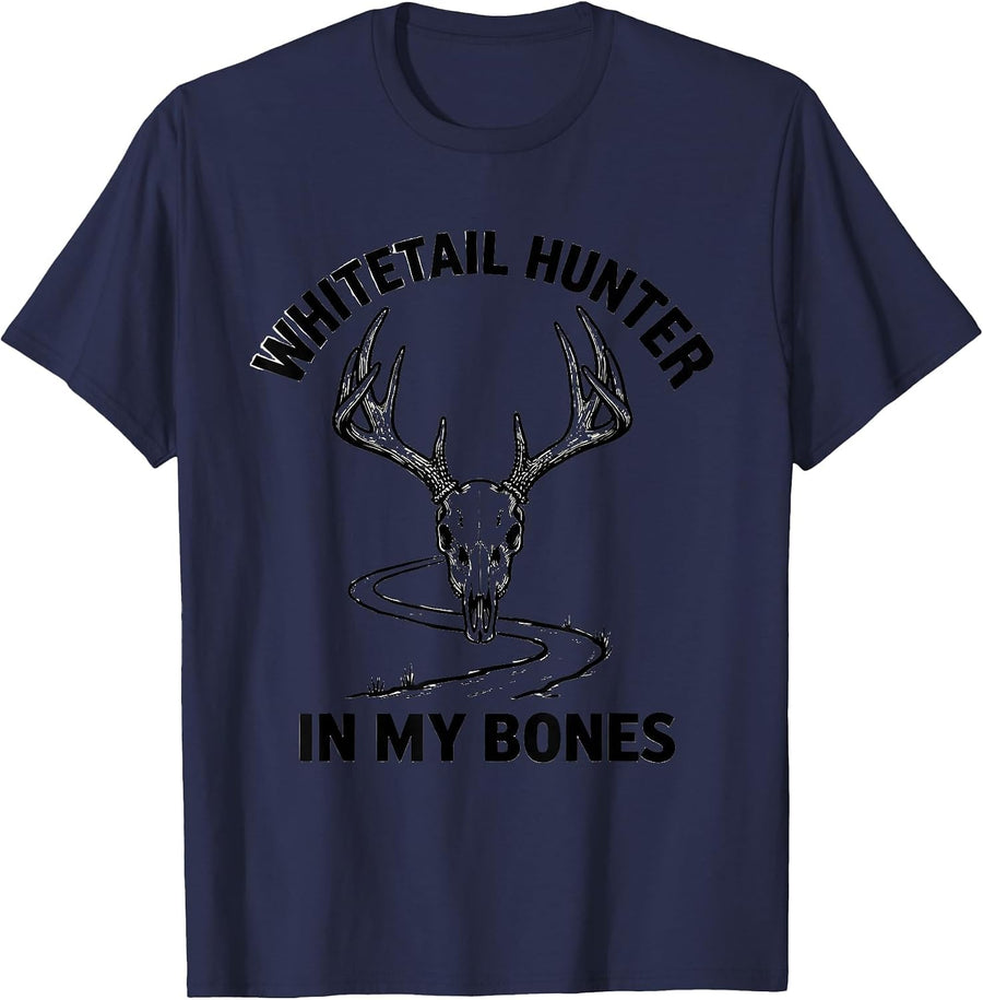 Whitetail Hunter In My Bones Funny Hunting Dad Gift T-Shirt - Navy Blue