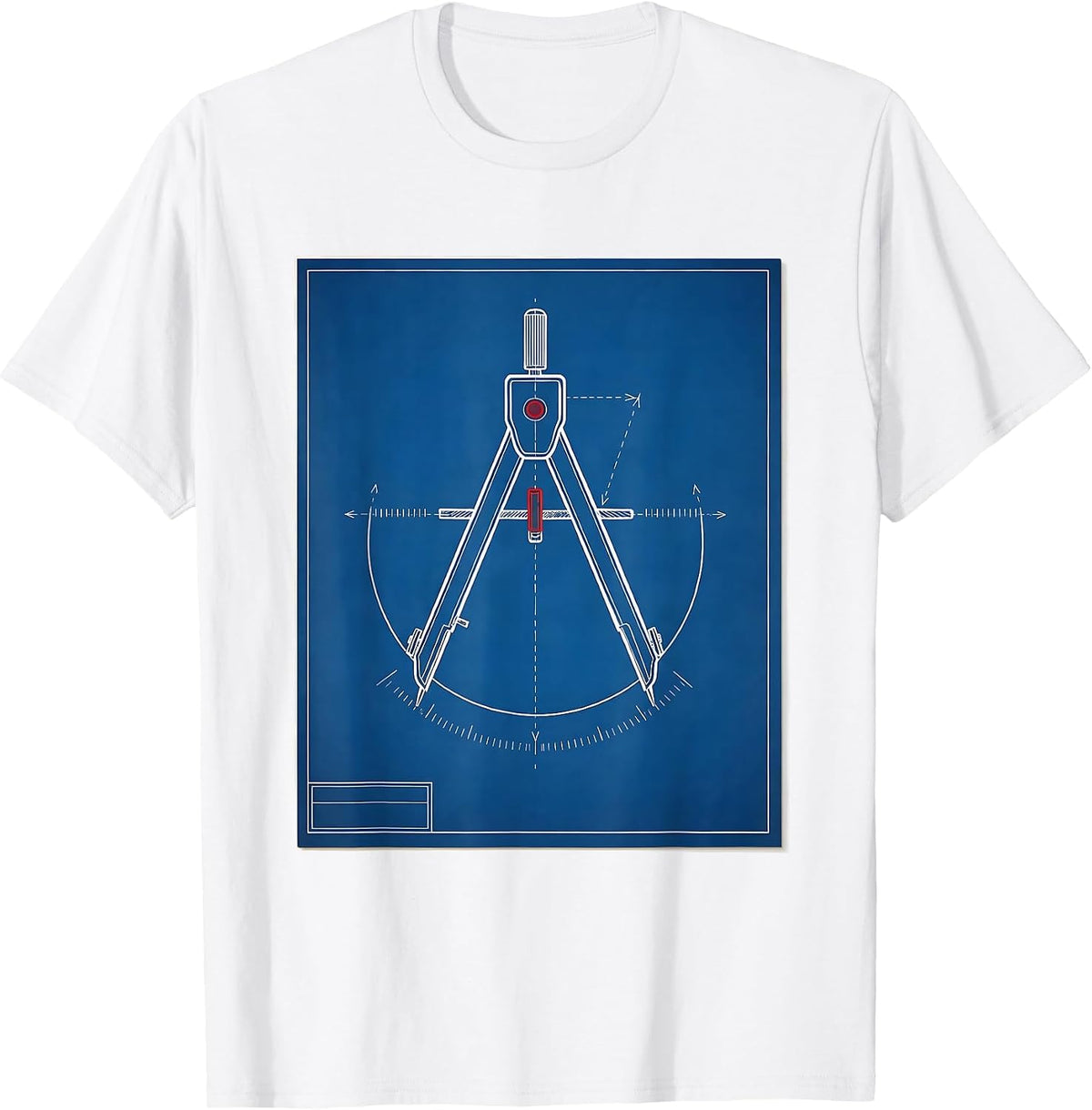 Men's Square and Compass Freemason Technical Blueprint Fraternal T-Shirt - White
