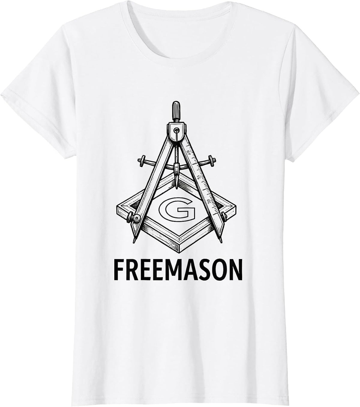 Women's Freemason Line Art Square and Compass Masonic Pride T-Shirt - White
