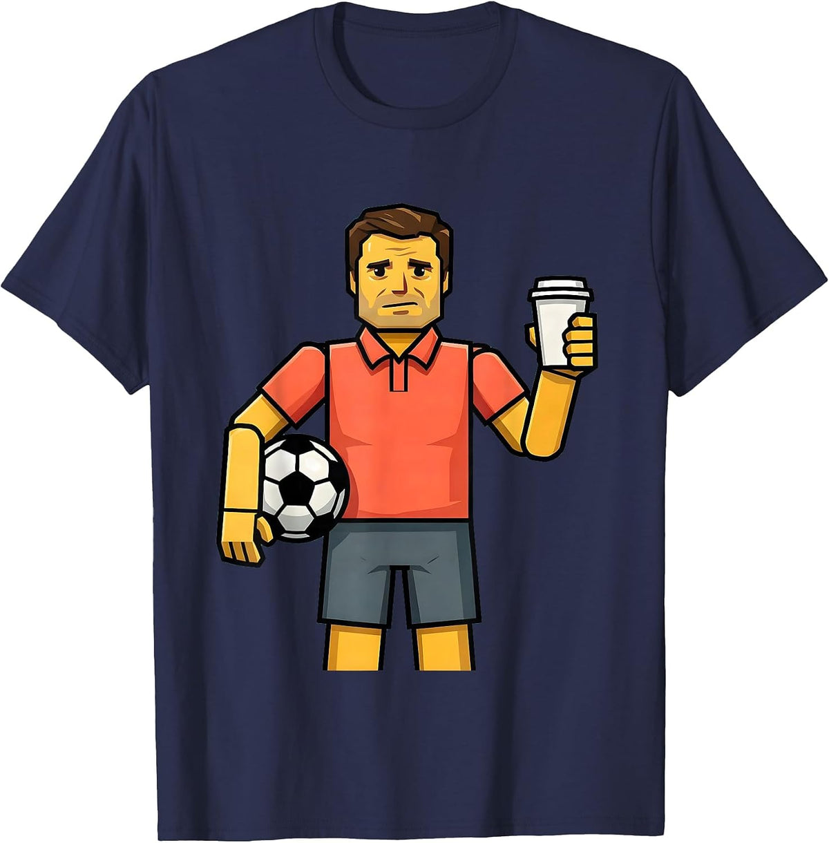 Soccer Dad Coffee Cup Illustration T-Shirt - Navy Blue