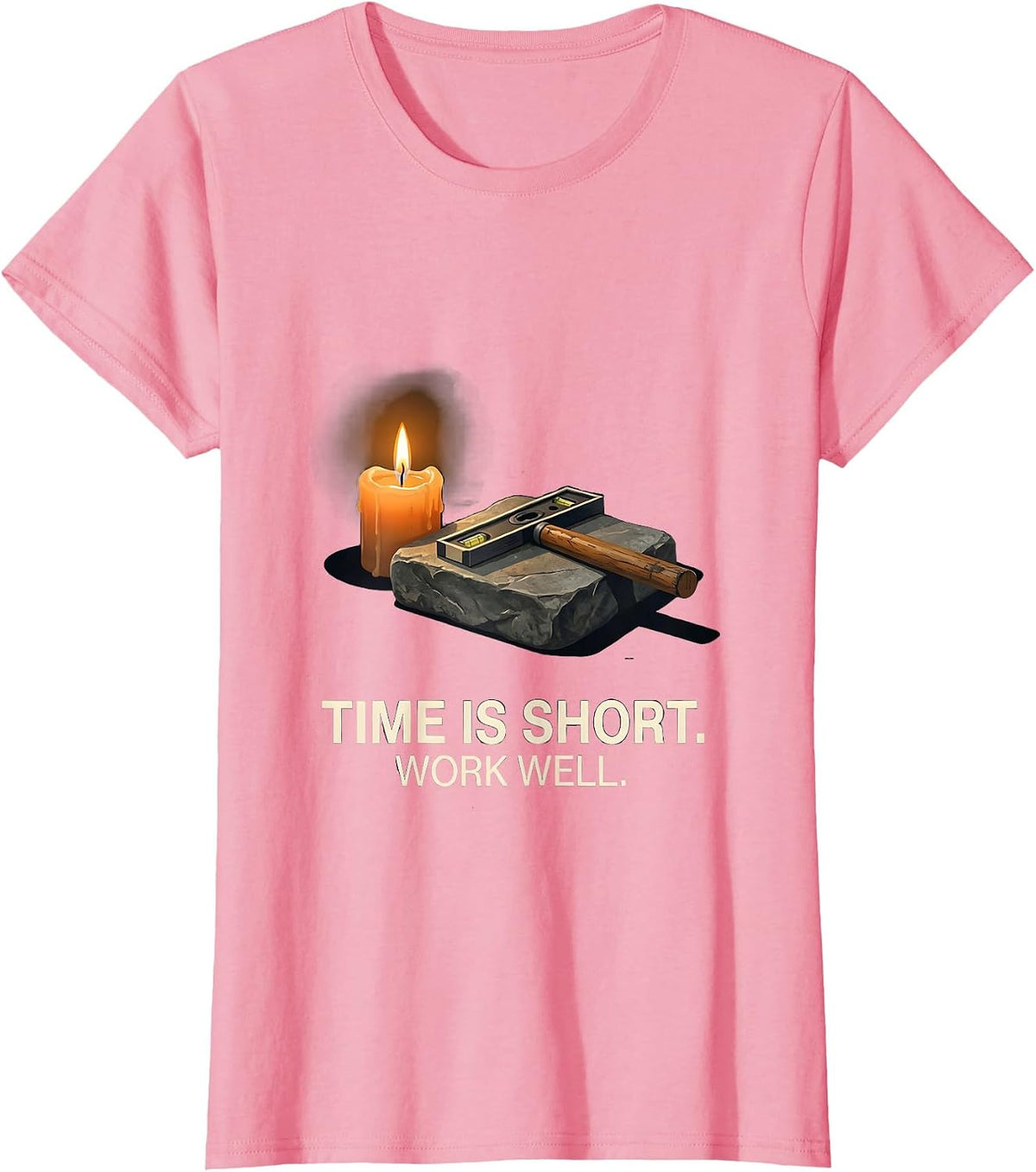 Women's Time Is Short Work Well Editorial Conceptual Freemason T-Shirt - Pink