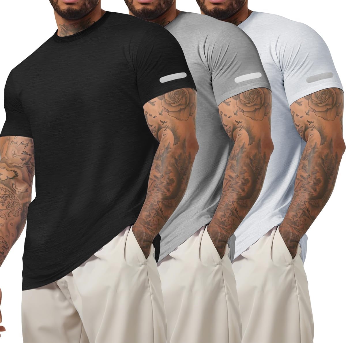 Men's Casual T Shirt Short Sleeve Classic Crew Neck T-Shirt Summer Basic Tee Shirts - Black White Grey