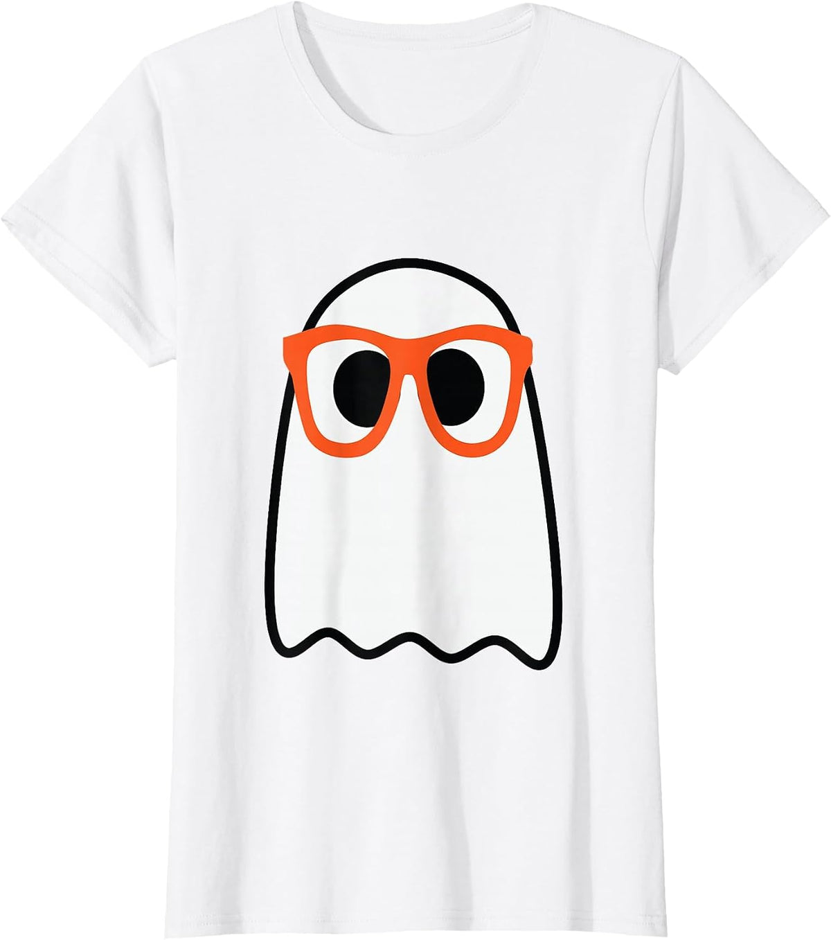 Nerdy Ghost Cute Orange Glasses Halloween Hipster Funny T-Shirt - White