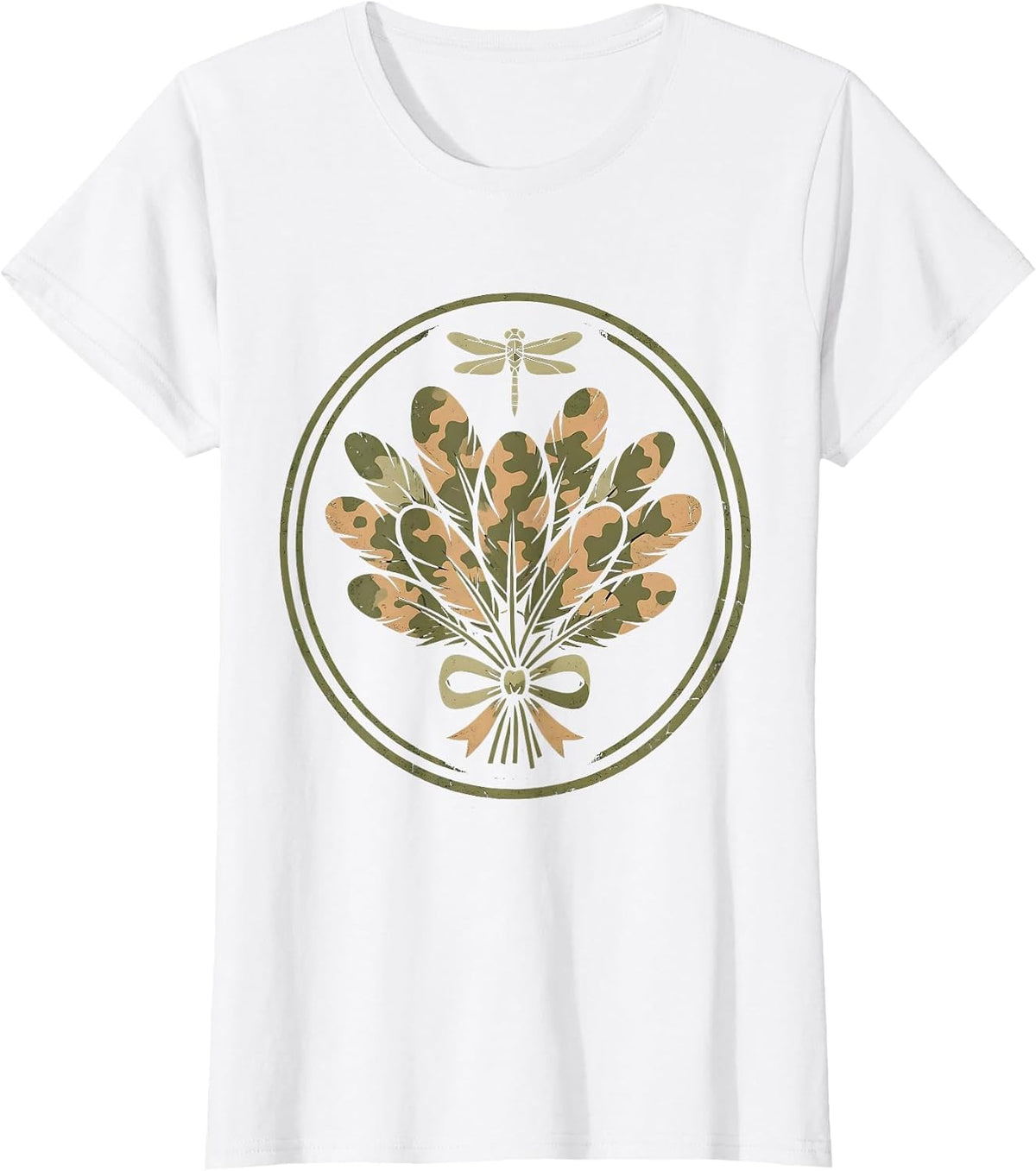 Women's Wild Turkey Feathers Forest Camouflage Design T-Shirt - White