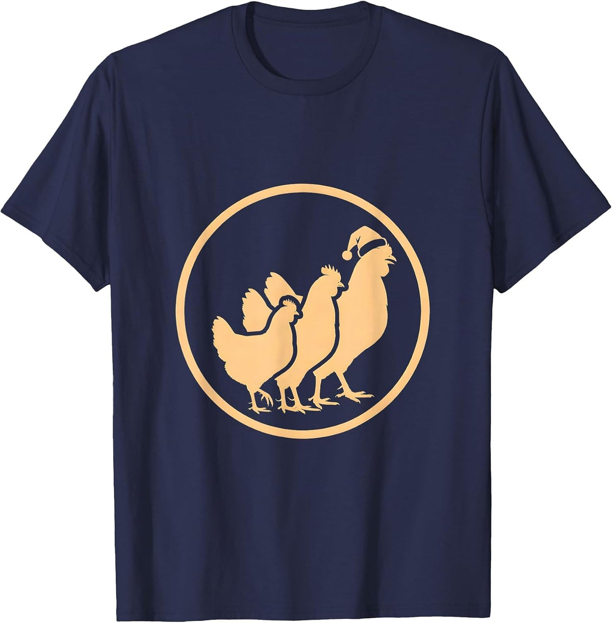 Men's Chicken Santa Hat Badge Christmas Chicken Lover Humor T-Shirt - Navy Blue