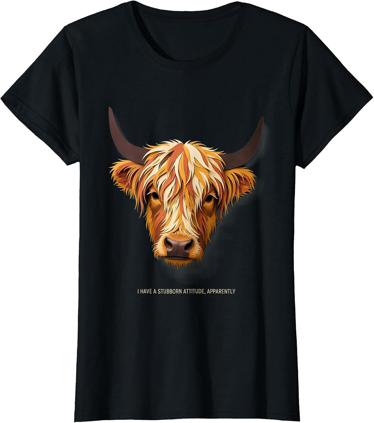 Women's I Have A Stubborn Attitude Apparently Funny Highland Cow T-Shirt - Black