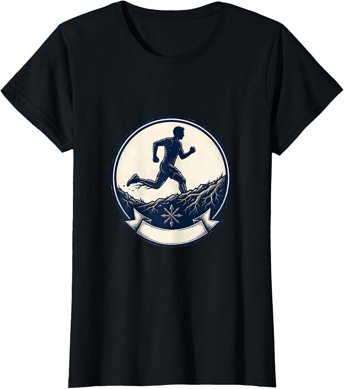 Cross Country Runner Emblem Track And Field Team T-Shirt - Black