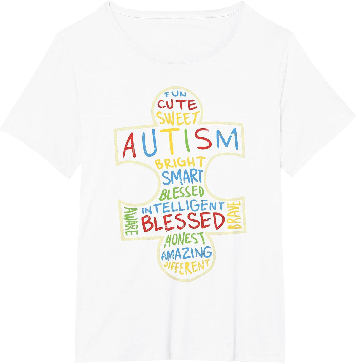 Autism Awareness Shirt Puzzle Piece Words Autistic T-Shirt - White