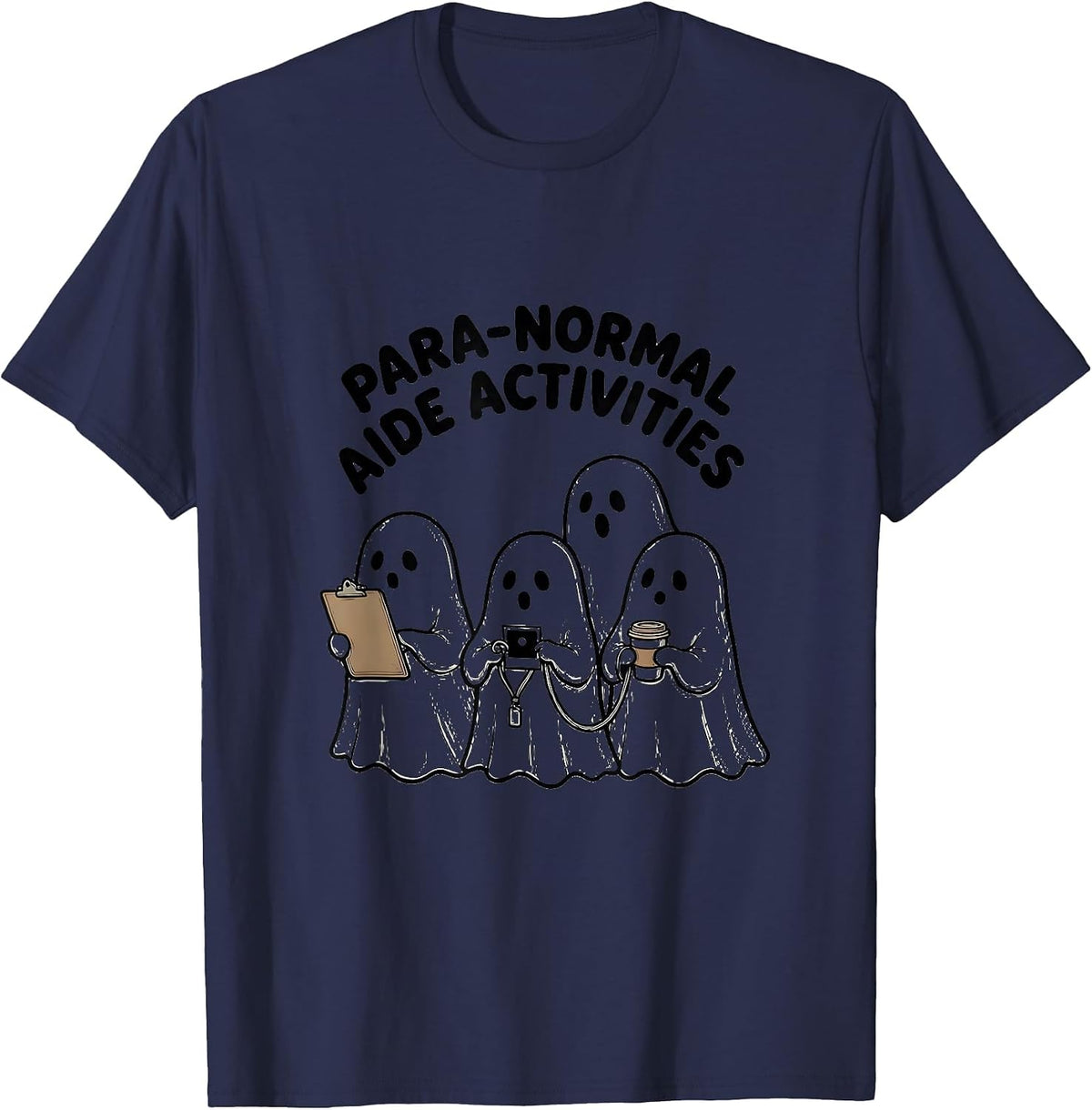 Para-Normal Aide Activities Cute Ghost SpED Paraprofessional T-Shirt - Navy Blue