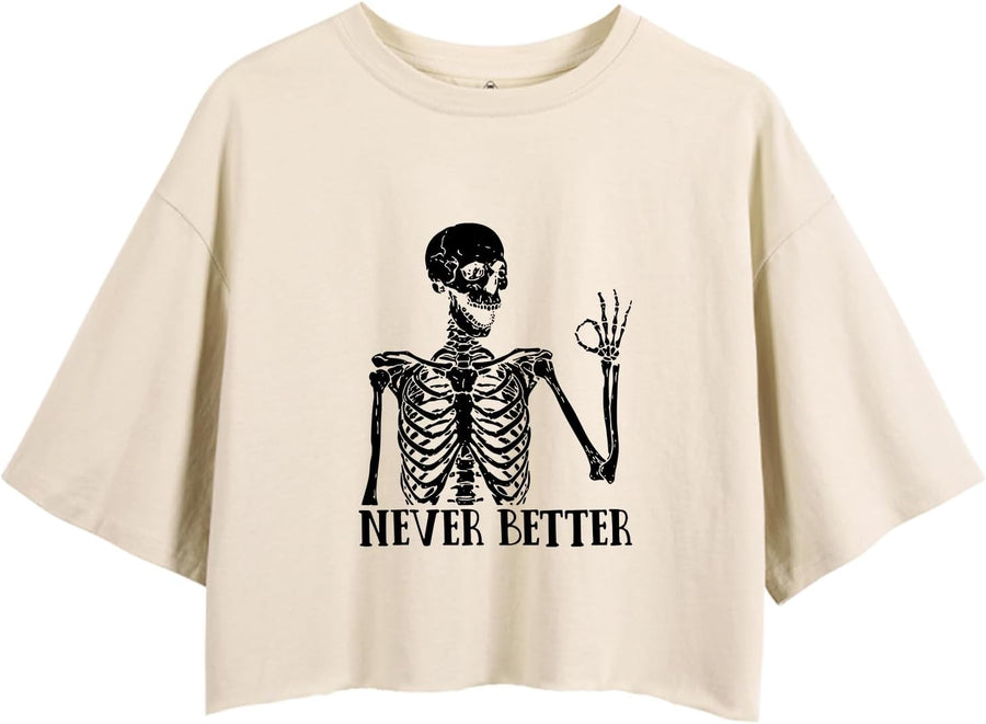 Cropped t Shirts for Women-Skeleton Crop Tops-Squad Goals Gym Tank, Soft Stretch Cotton Workout for Strength Training -