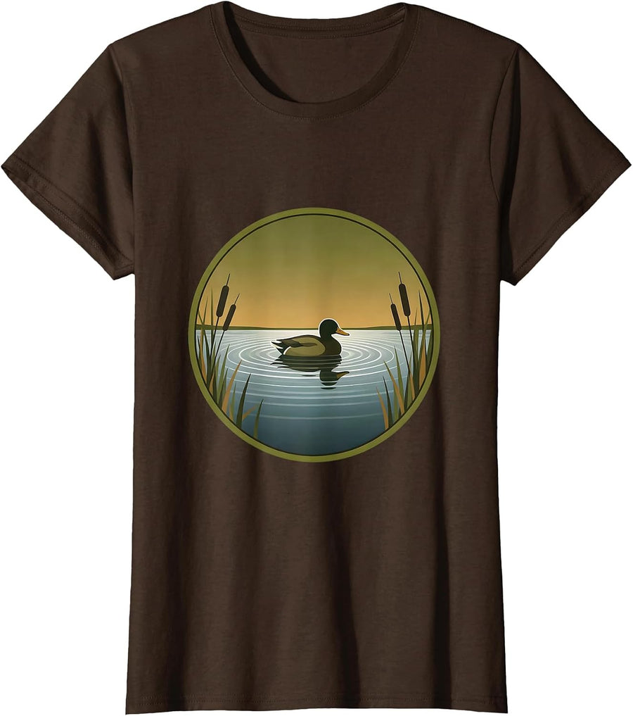 Women's Camo Duck Decoy Still Water Hunting Graphic T-Shirt - Brown