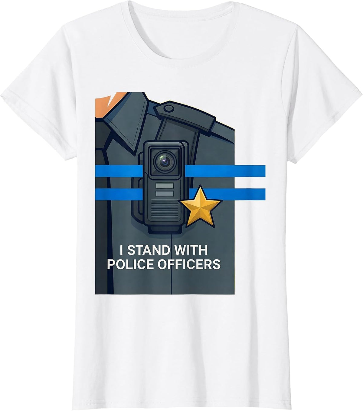 I Stand With Police Officers Thin Blue Line Police Support T-Shirt - White