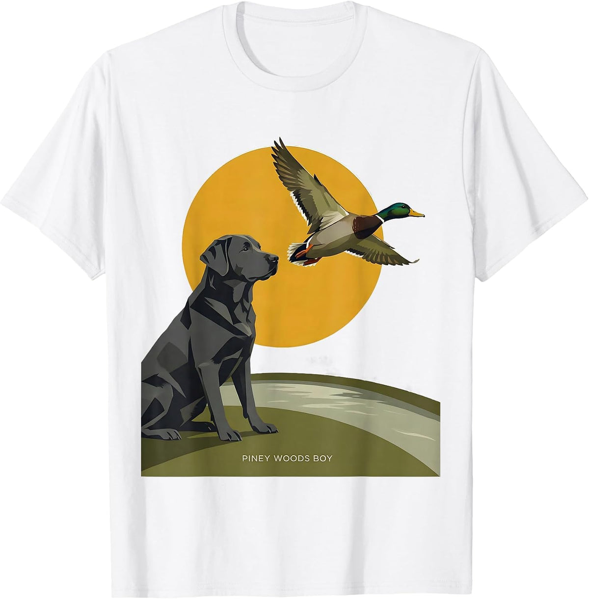 Piney Woods Boy Midcentury Modern Labrador Duck Hunting T-Shirt - White