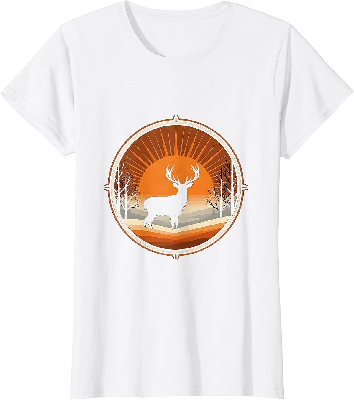 Buck Deer Silhouette Misty Dawn Hunting Design T-Shirt - White