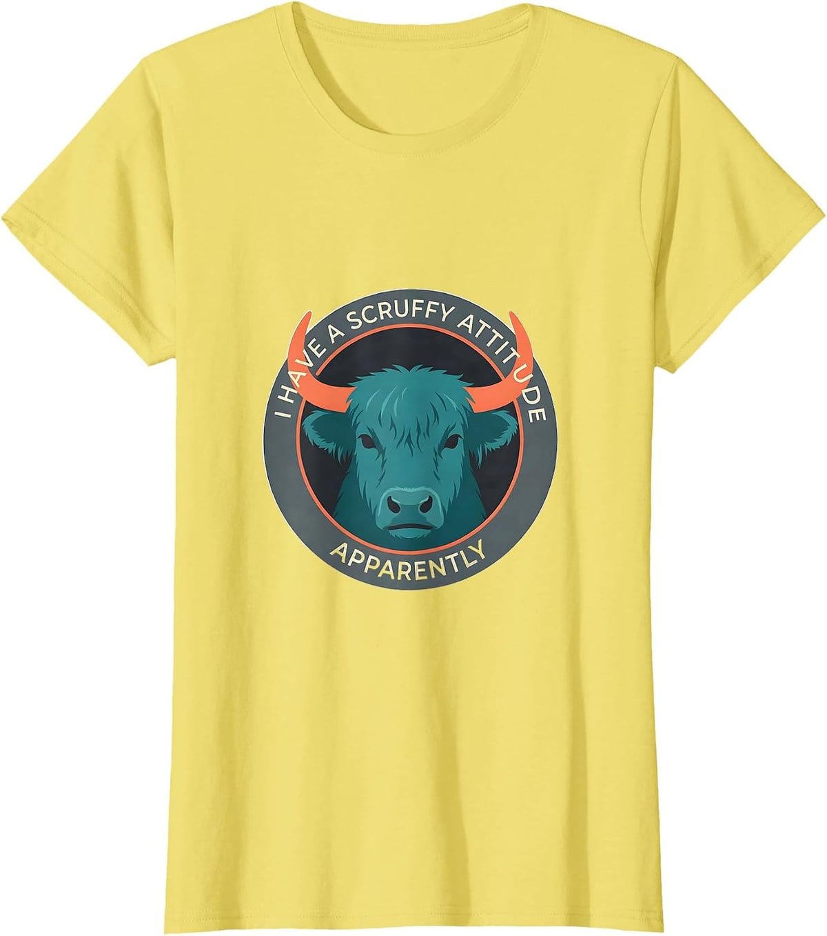 Women's I Have A Scruffy Attitude Apparently Funny Highland Cow T-Shirt - Lemon Yellow
